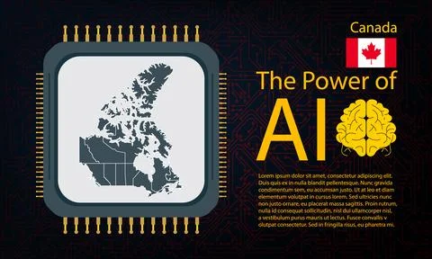 Canada map with microchip war and AI concept on circuit board, Power of AI .. Ilustração Stock