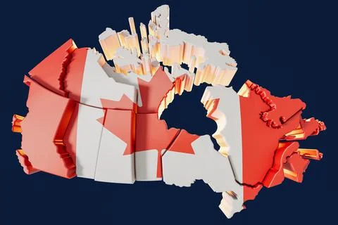 Canada Map Offset Provinces 3D Illustration Stock Illustration