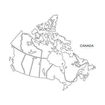 Canada Map Outline with Provinces on White Background Stock Illustration