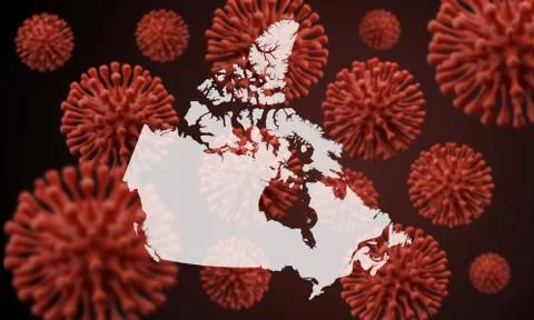 Canada map over a scientific virus microbe background. 3D Rendering Illustrazione stock
