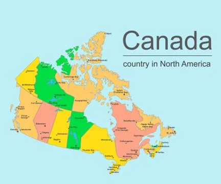 Canada map with provinces and cities, vector illustration Stock Illustration