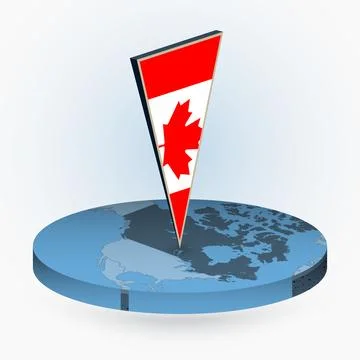 Canada map in round isometric style with triangular 3D flag of Canada Stock Illustration
