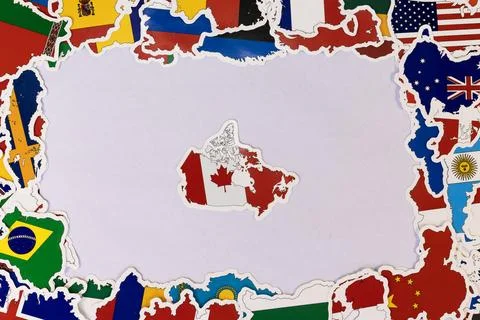 Canada Map Shape Flag in Center with World Flags Stock Photos
