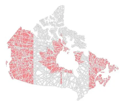 Canada map shaped on tangled textured national flag Stock Illustration