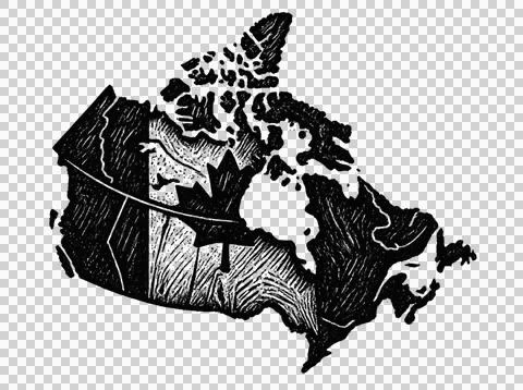 Canada map silhouette with flag and leaf sketch for education. Stock Illustration