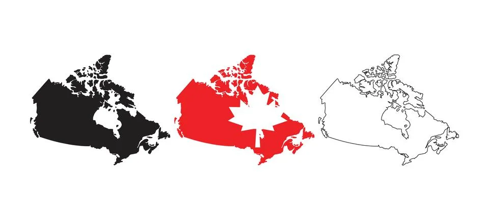 Canada map silhouette highlighted in red geographic shape. Иллюстрация