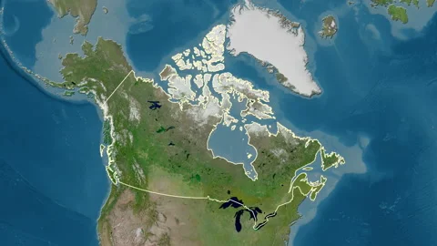 Canada map - zoom. Border. Satellite. Stock Footage 147747342