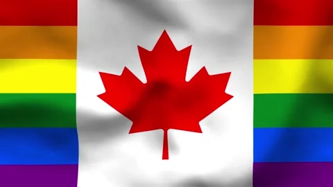 Canada Maple Leaf LGBTQ Pride Rainbow Flag Stock Footage 336182692