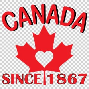 Canada Maple Leaf Text and Heart Typography Black White 库存插图