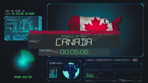 Canada Missile Attack Countdown Screen, Cyber Attack Stock Footage 314278184