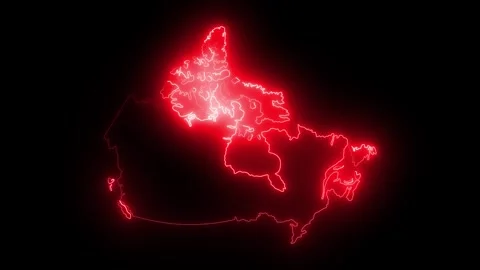 Canada neon map outline animation isolated on black background Stock Footage 322613189