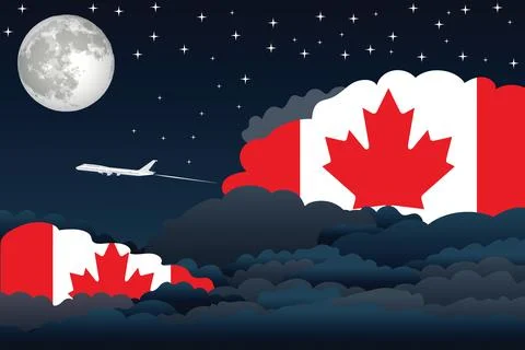 Canada Night Clouds Airplane Vector Illustration Stock Illustration