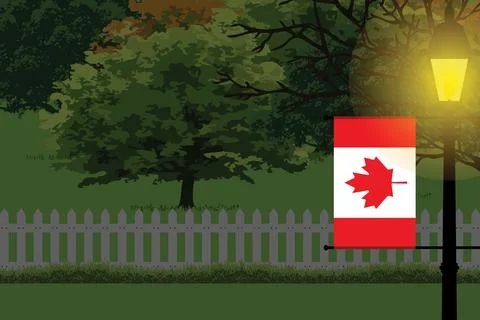 Canada Night Trees Lamp Vector Illustration Stock Illustration