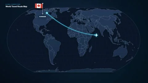 Canada To Philippines Air Route - World Travel Map Stock Footage 346187908