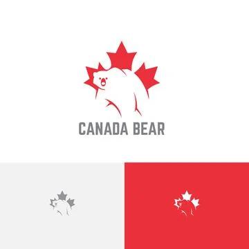 Canada Polar Bear Maple Leaf Negative Space Logo Template Stock Illustration