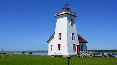 Canada Prince Edward Island, P.E.I. Wood Islands Lighthouse 1876 in summer Stock Footage