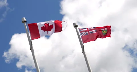 Canada red maple leaf national country flag and Ontario provincial flag Stock Footage 287485124