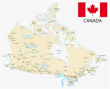 Canada road vector map with flag Stock Illustration