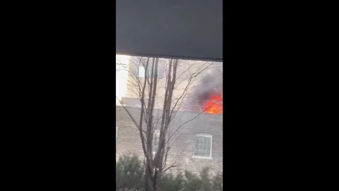 Canada: Rooftop Fire Breaks Out in Downtown Toronto After Possible Propan... Stock Footage 331617027