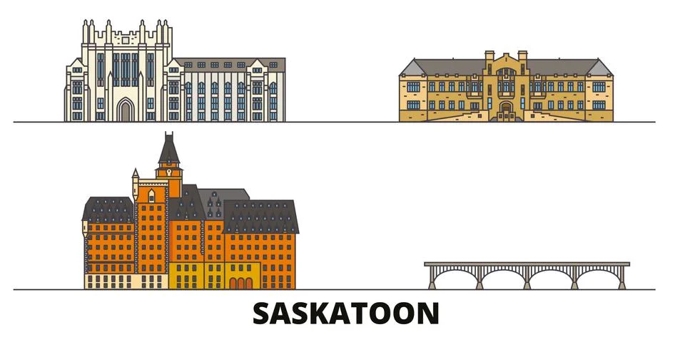 Canada, Saskatoon flat landmarks vector illustration. Canada, Saskatoon line Stock Illustration