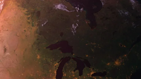 Canada from Space Zoom Out. Sunset, North America from Space Orbit. Earth. G Stock Footage 326039385