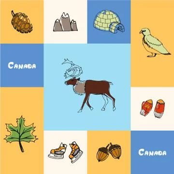Canada Squared Vector Concept with Doodles Stock Illustration