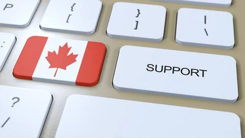 Canada Support Concept. Button Push 3D Illustration. Support of Country or Go Stock Illustration
