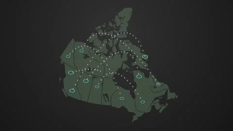 Canada Technology Map with Animated Communication Signals Stock Footage 342308378