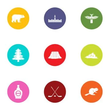 Canada territory icons set, flat style Illustration