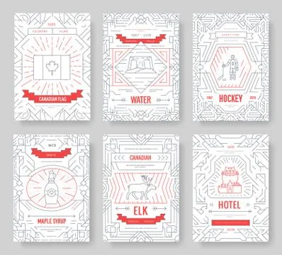 Canada thin line brochure cards set. Country traditional template of flyear Illustrazione stock