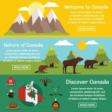 Canada travel banner horizontal set, flat style Stock-Illustration