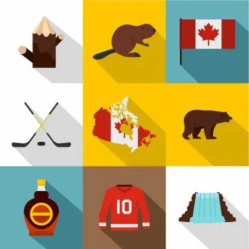 Canada travel icon set, flat style Illustration