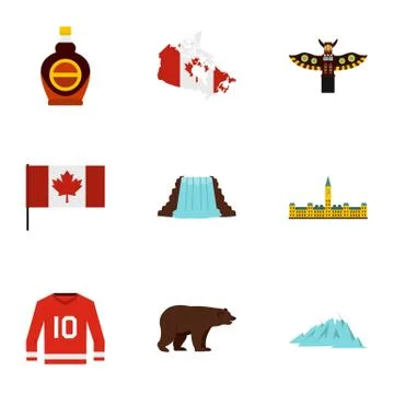 Canada travel icon set, flat style Illustration
