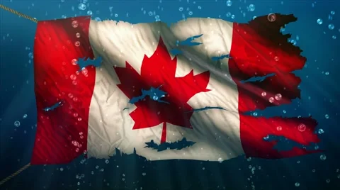 Canada Under Water Sea Torn Flag Loop Animation - 4K Resolution Ultra HD UHD Stock Footage 41687910