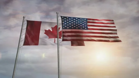 Canada USA waving flags Stock Footage 327786126