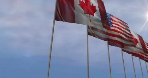 Canada USA waving flags seamless loop Stock Footage 327785379