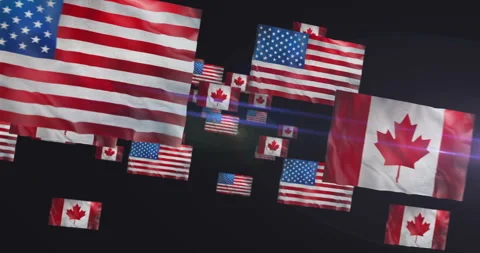 Canada USA waving flags seamless loop Stock Footage 327786008