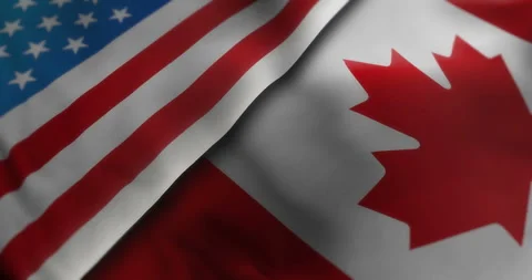 Canada USA waving flags seamless loop Stock Footage 327786241