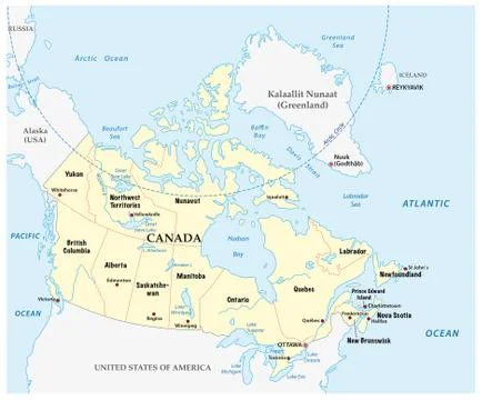 Canada vector map with provinces and boundary Stock Illustration