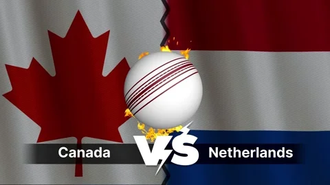 Canada vs Netherlands 4K Animated Cricket Intro with Flags and Ball Motion Stock Footage 311525447