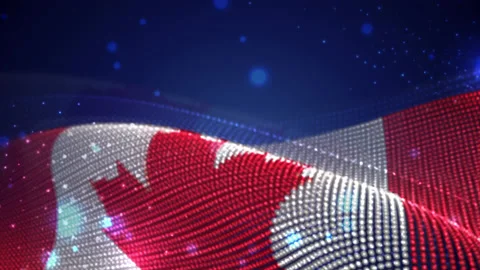 Canada waving  flag on blue background with bright flares, motion loop Stock Footage 149475157