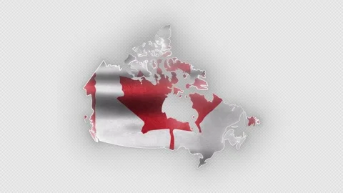 Canada Waving Flag Map with White Glowing Neon Outline on Transparent Vídeo Stock 337735439