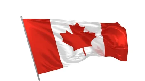 Canada waving in the wind flag and camera flying around it Stock Footage 79214371