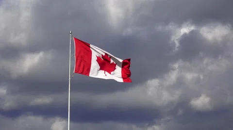 Canadas Maple Leaf Flag and Storm Clouds Stock Footage 57280734