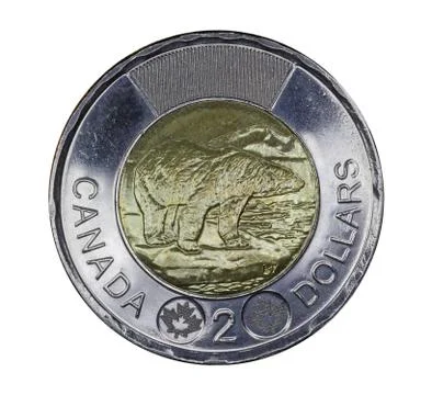 Canada's two dollar coin features a polar bear Stock Photos