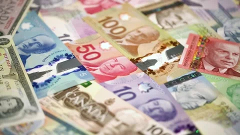 Canadian banknotes  rotating on the table Stock Footage 228871222