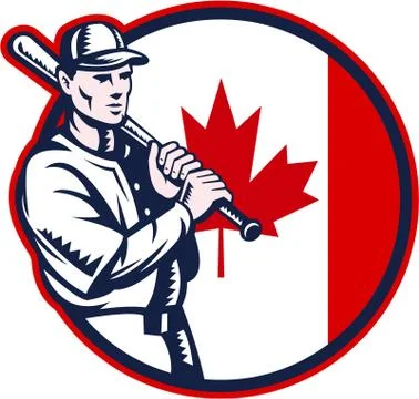 Canadian baseball batter canada flag circle Stock Illustration
