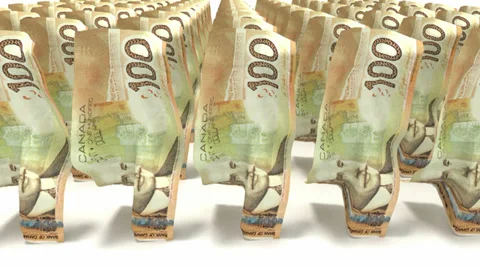 Canadian Dollars walking on white background Stock Footage 28998862