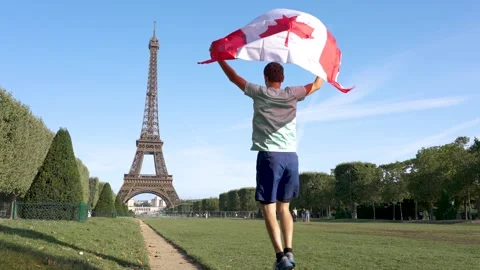Canadian flag and Eiffel tower Stock Footage 249202201