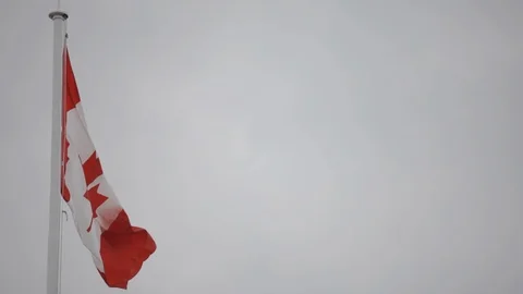 Canadian Flag Blowing in the Wind on a Cloudy Day Stock Footage 102907397